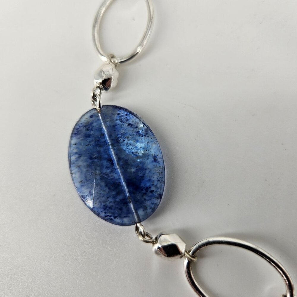 Necklace Blue Silver Toned Chain Glass Bead Light Circle Fashion Costume 16" NEW - Picture 6 of 8